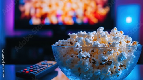 Popcorn Bowl In Front of a Blurred Television