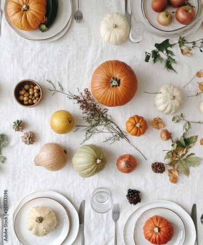 Wallpaper Mural Elegant Autumn Harvest Table with Seasonal Gourds and Fruits - Aesthetic, Calming, Inclusive Design Torontodigital.ca