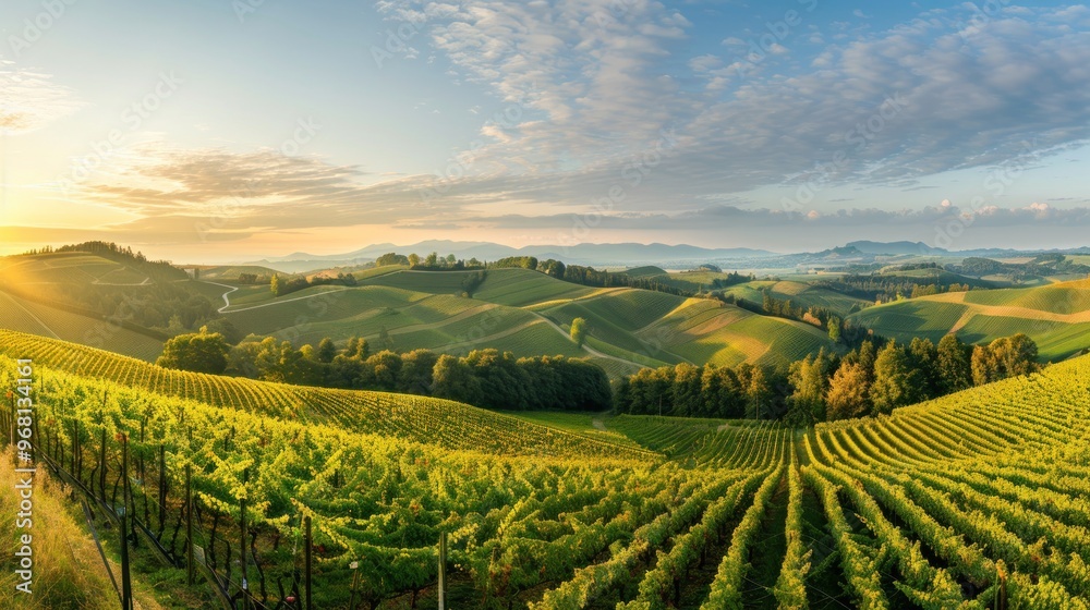 Naklejka premium Vineyard Landscape at Sunrise