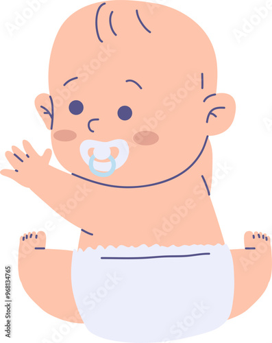 Cute Little Baby Sucking Pacifier Wearing Diaper
