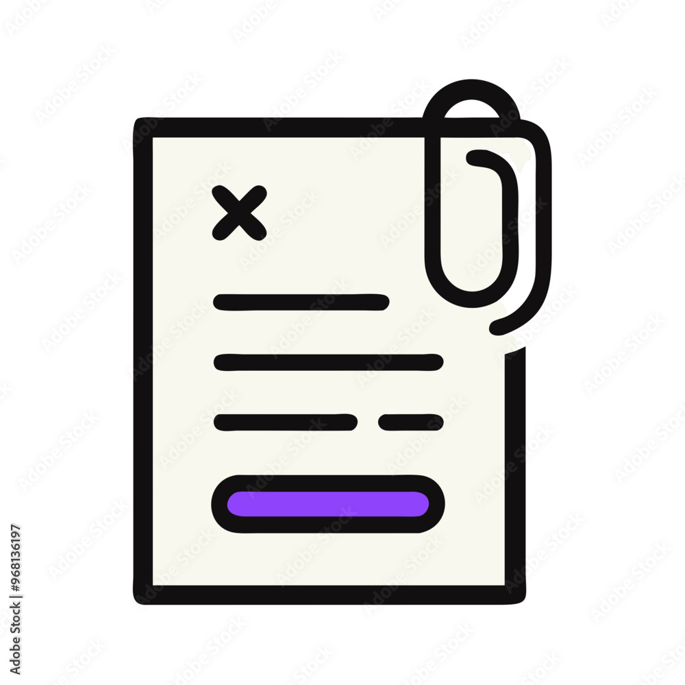 Minimalist Document Icon with Paperclip in Purple and Black for Office Organization Minimalist Document Icon with Paperclip in Purple and Black for Office Organization