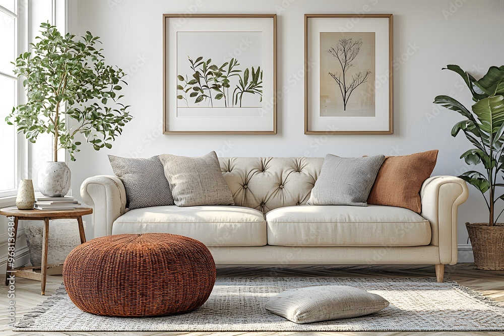 Cozy modern living room with plants and neutral-toned decor