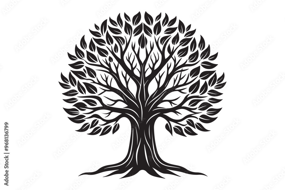 Obraz premium Tree silhouette cutout on white background