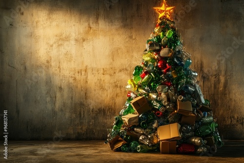 A Christmas Tree Made of Recycled Materials