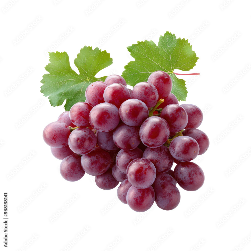 Fototapeta premium Closeup of Fresh Red Grapes with Green Leaves