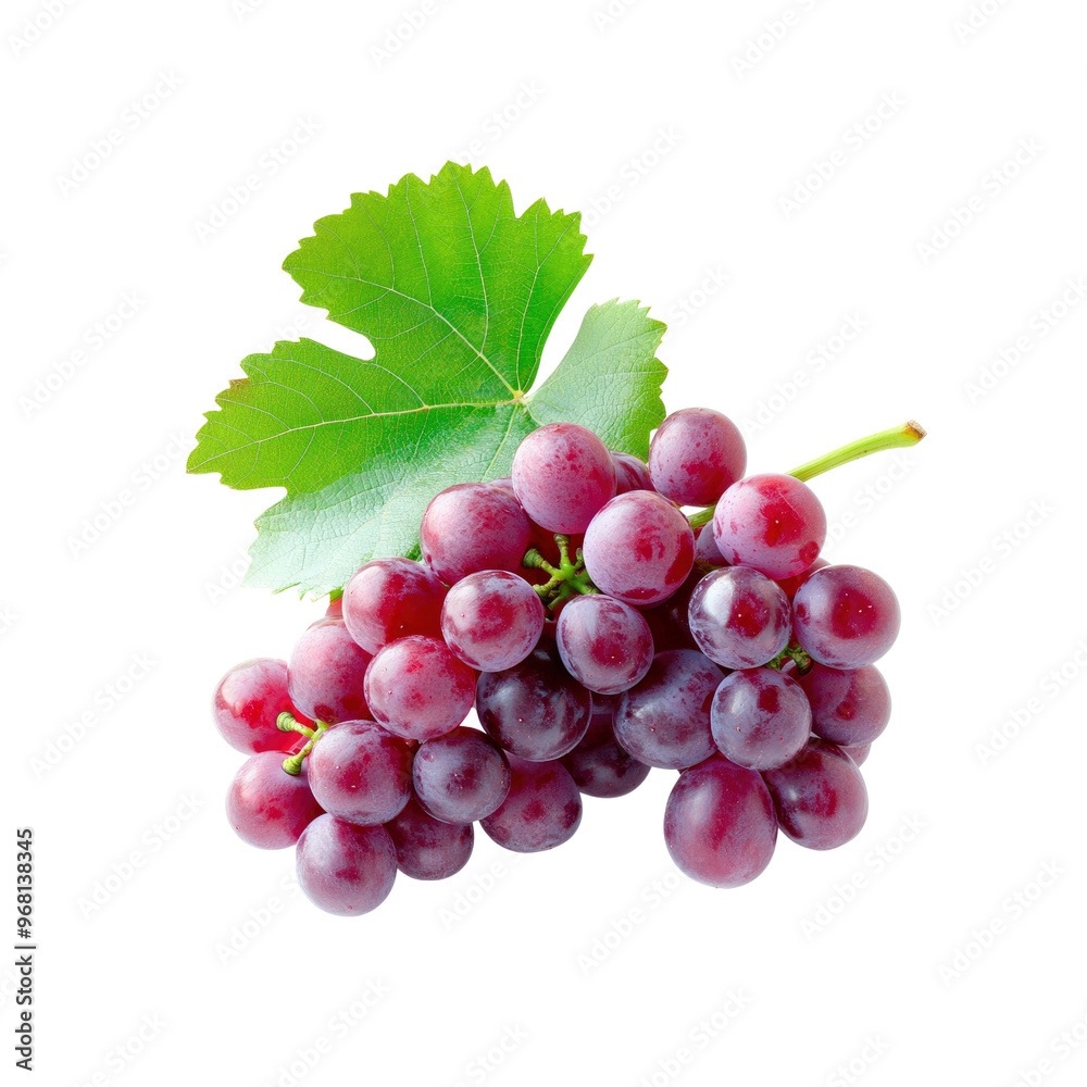 Fototapeta premium Fresh Red Grapes with Green Leaf
