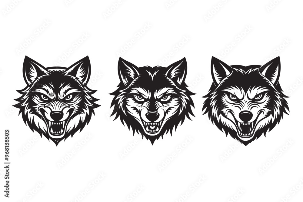 Fototapeta premium Silhouette of a wolf head in a scary cutout style illustration