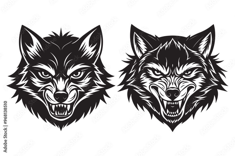 Silhouette of a wolf head in a scary cutout style illustration Silhouette of a wolf head in a scary cutout style illustration