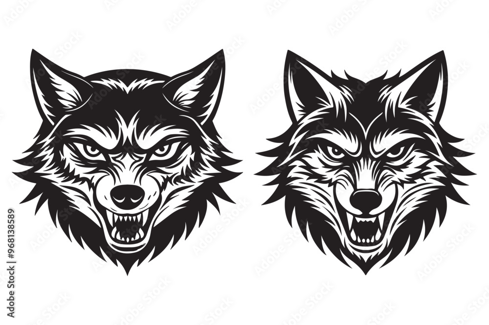 Obraz premium Silhouette of a wolf head in a scary cutout style illustration