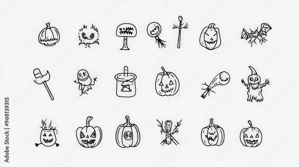 halloween many vector icons outline with white background halloween many vector icons outline with white background