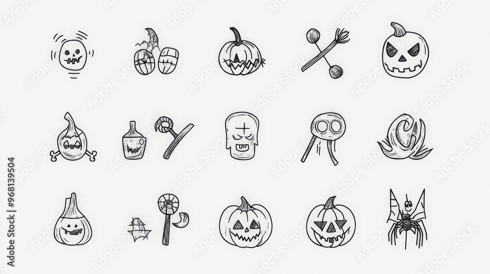 halloween many vector icons outline with white background halloween many vector icons outline with white background