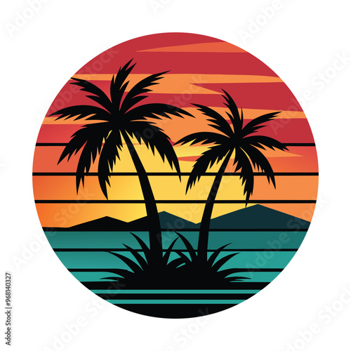 Vector illustration of summer holiday tropical beach scene graphic