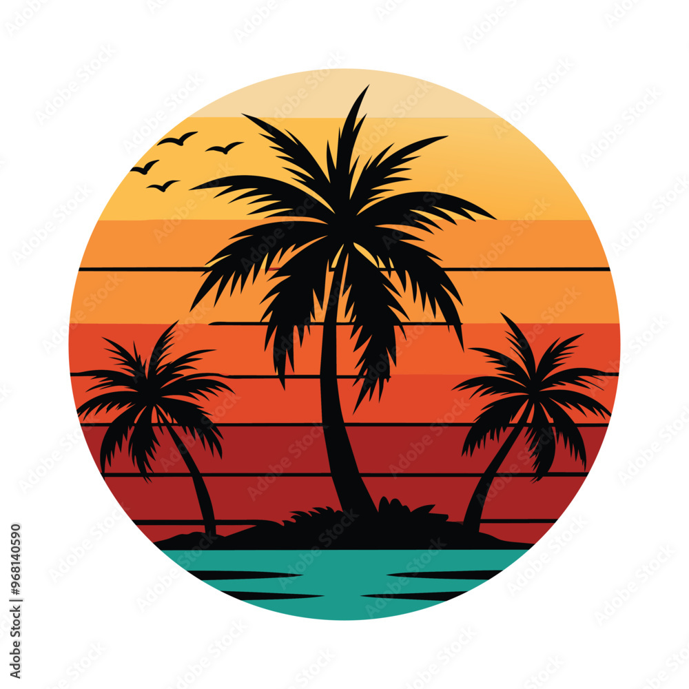 Fototapeta premium Vector illustration of summer holiday tropical beach scene graphic