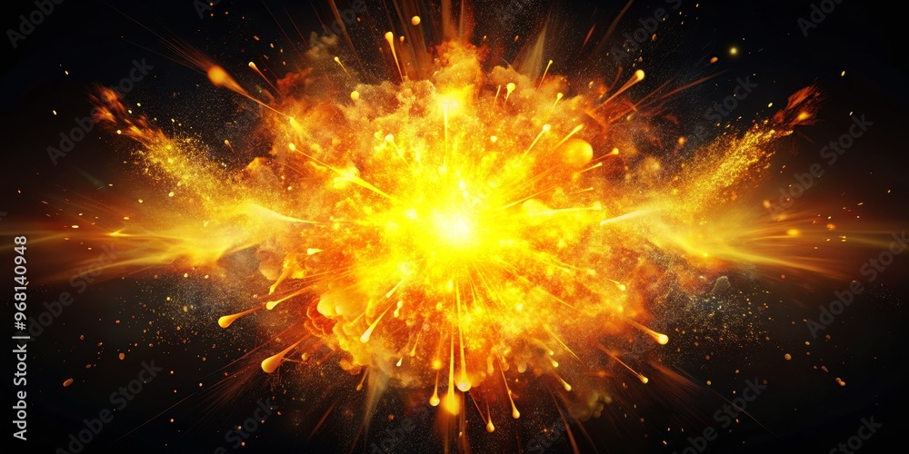 Golden Explosion in Black Space, Digital Art, 3D Render, Abstract Background, Fire, Explosion, Energy Golden Explosion in Black Space, Digital Art, 3D Render, Abstract Background, Fire, Explosion, Energy