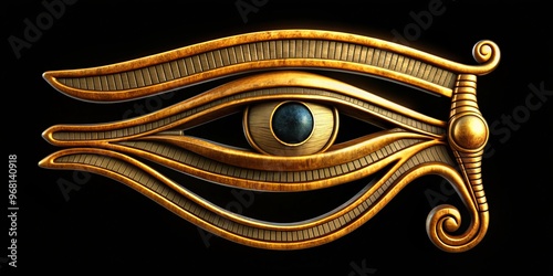 Golden Eye of Horus - 3D Rendered, Egyptian Symbol, Protection, Ancient Egypt, Mythology, Art photo