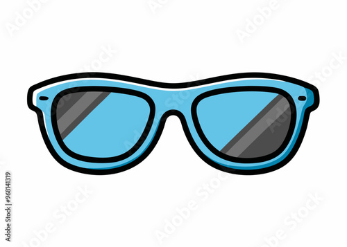  A cartoon illustration of a pair of blue sunglasses, perfect for adding a fun and summery touch to your designs. This vector graphic is ideal for projects related to summer, beach, travel.