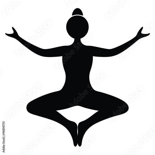 Silhouette Yoga Fitness Pose in Black.