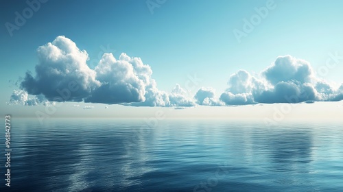 Serene weather over the sea or ocean, with a few clouds scattered across the sky. 