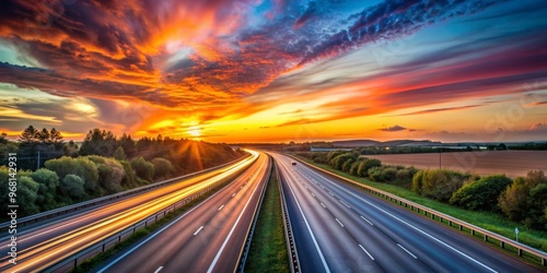 Wallpaper Mural Highway at Sunset, Long Exposure, Colorful Sky, Speed, Road Trip, Travel, Landscape Torontodigital.ca