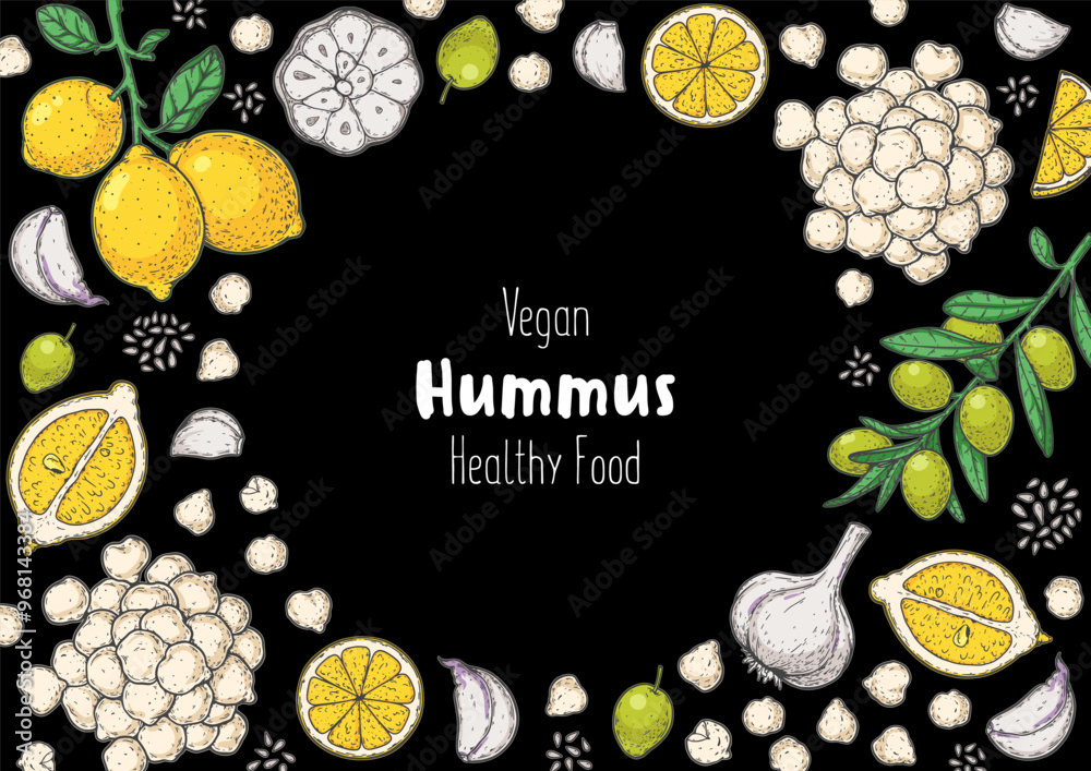 Hummus packaging design template. Cooking and ingredients for hummus ...