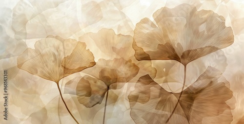 Soft beige floral background with ginkgo leaves, ideal for nature themed designs, wallpapers, and soothing aesthetics for creative projects