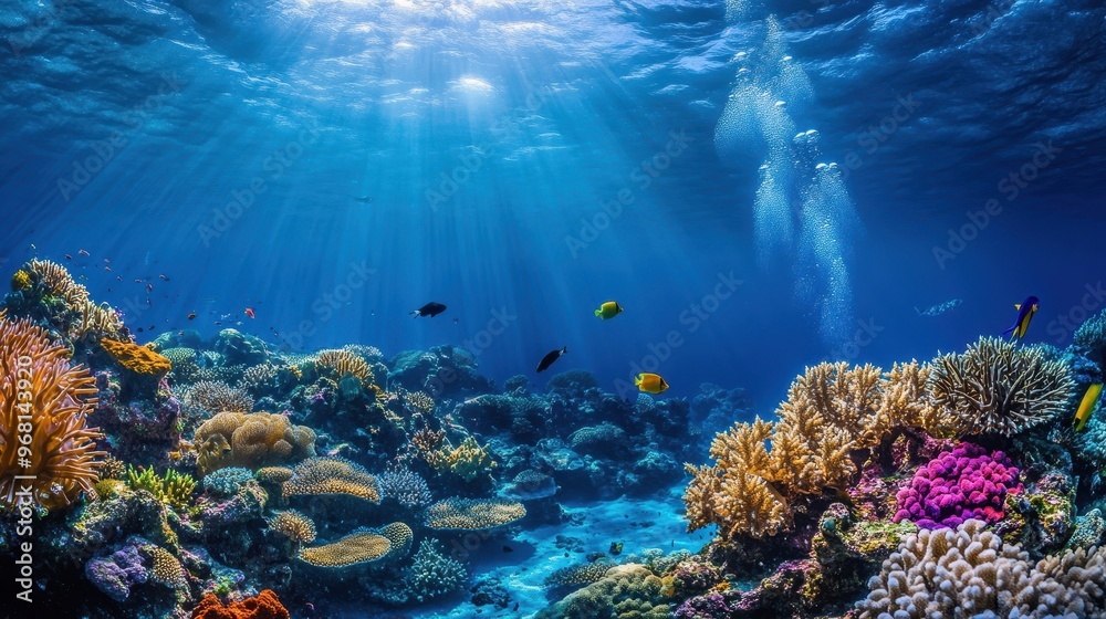 Obraz premium Underwater Coral Reef with Sunbeams