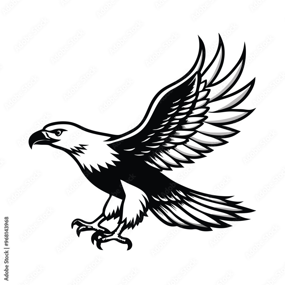 Obraz premium flying Eagle black and white illustration silhouette,