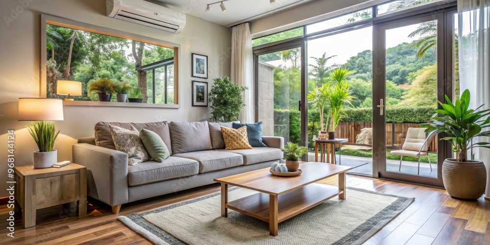 Living Room Interior Design with Gray Sofa, Wooden Coffee Table and Area Rug, Interior Design, Living Room, Home Decor Living Room Interior Design with Gray Sofa, Wooden Coffee Table and Area Rug, Interior Design, Living Room, Home Decor