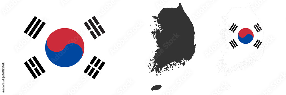 Fototapeta premium Korea, South Korea map and flag vector illustration