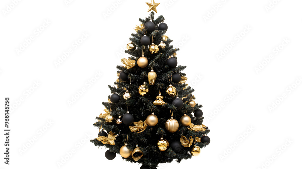 Black and gold Christmas tree, isolated on white background Black and gold Christmas tree, isolated on white background