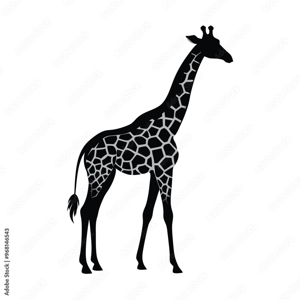 Naklejka premium animal silhouette, giraffe, vector silhouette, isolated white background, 