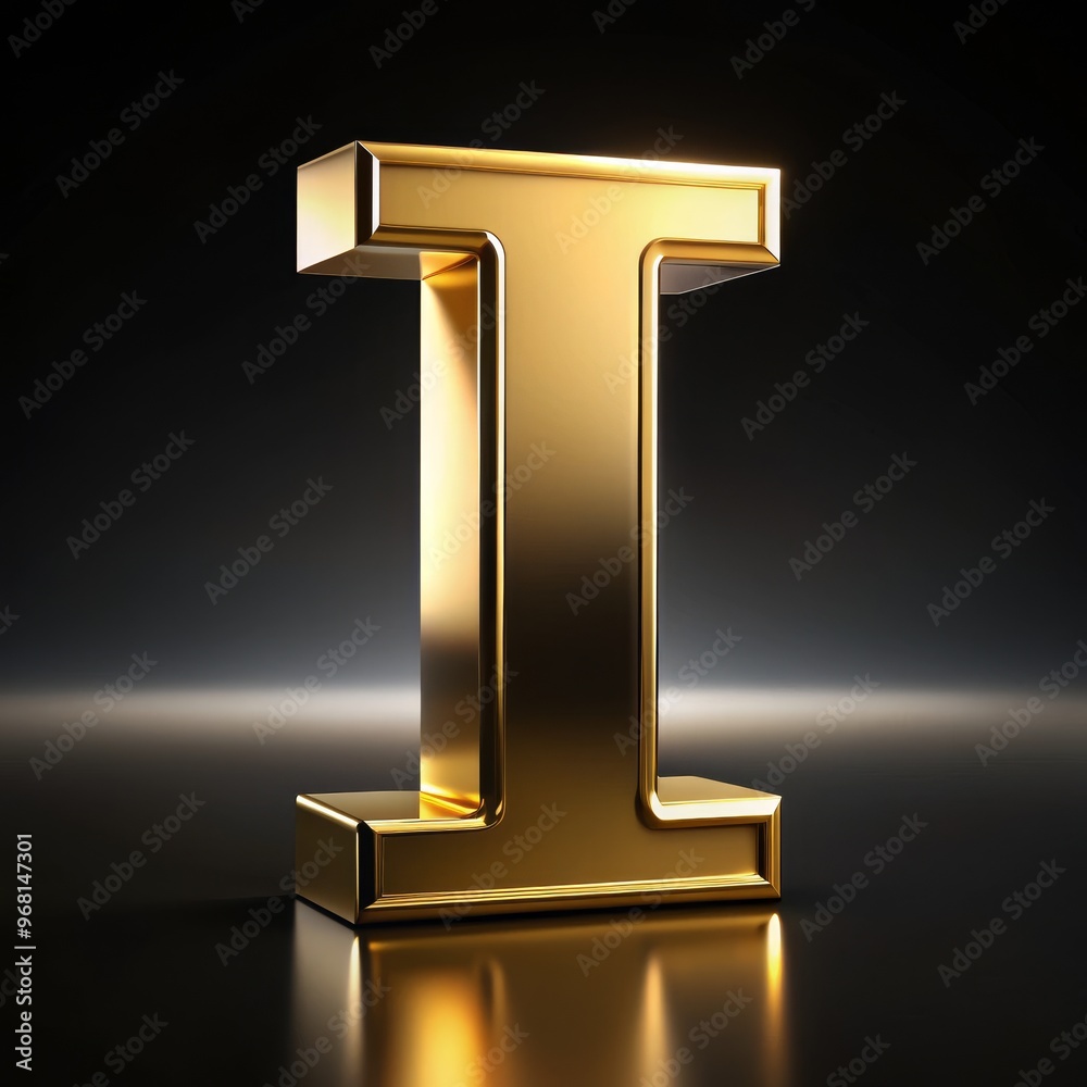 Golden Letter I on Black Background, 3D Rendering, Alphabet, Luxury ,gold, letter Golden Letter I on Black Background, 3D Rendering, Alphabet, Luxury ,gold, letter