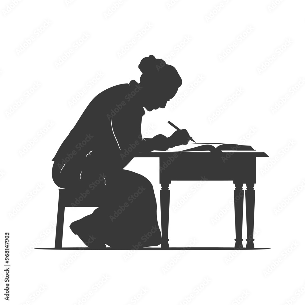 Silhouette of a woman writing at a desk Silhouette of a woman writing at a desk