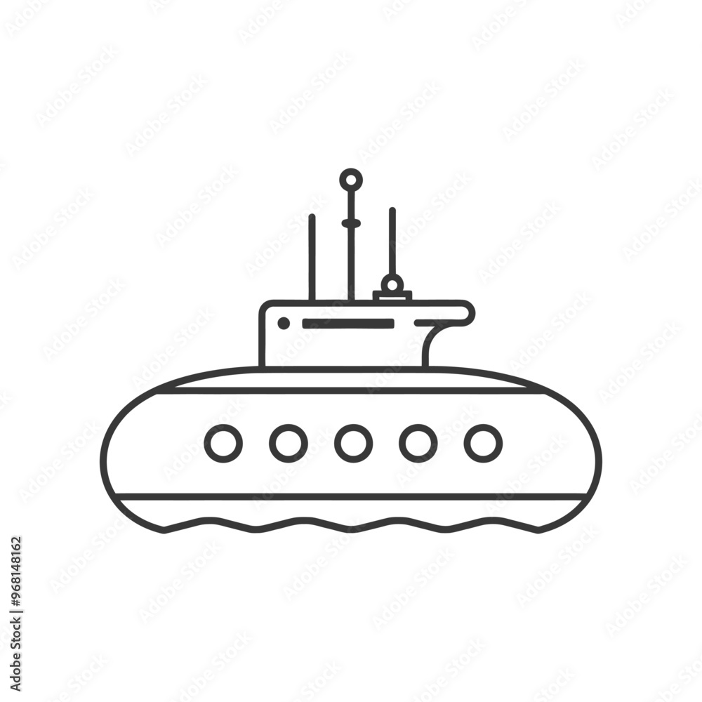 Line drawing of a submarine with a periscope Line drawing of a submarine with a periscope