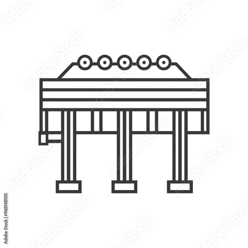 Line drawing of a structure with rollers and pillars