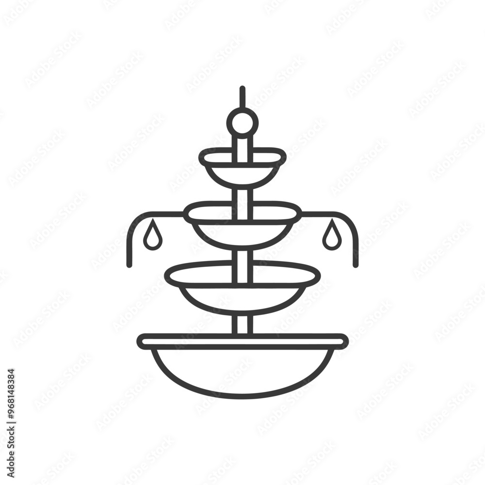 Line Drawing of a Tiered Fountain with Water Droplets Line Drawing of a Tiered Fountain with Water Droplets