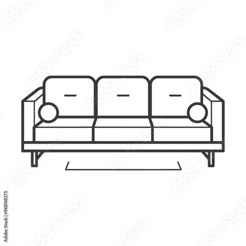 Line drawing of a three seater sofa with a rug underneath