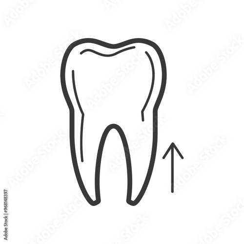 Line drawing of a tooth with an upward arrow