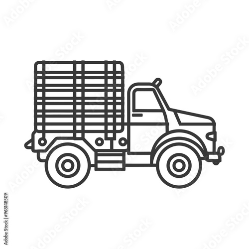 Line Drawing of a Truck with a Cargo Bed