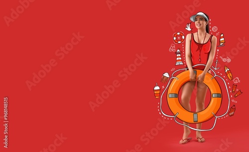 Female lifeguard with ring ...