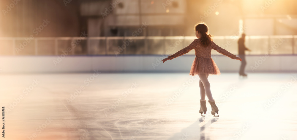 A young girl glides gracefully across the ice rink, her figure skating training evident in her fluid motions and elegant form, embodying the joy and beauty of the sport.