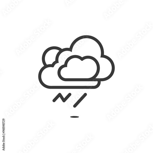 Line drawing of a weather icon depicting a storm cloud with lightning and rain