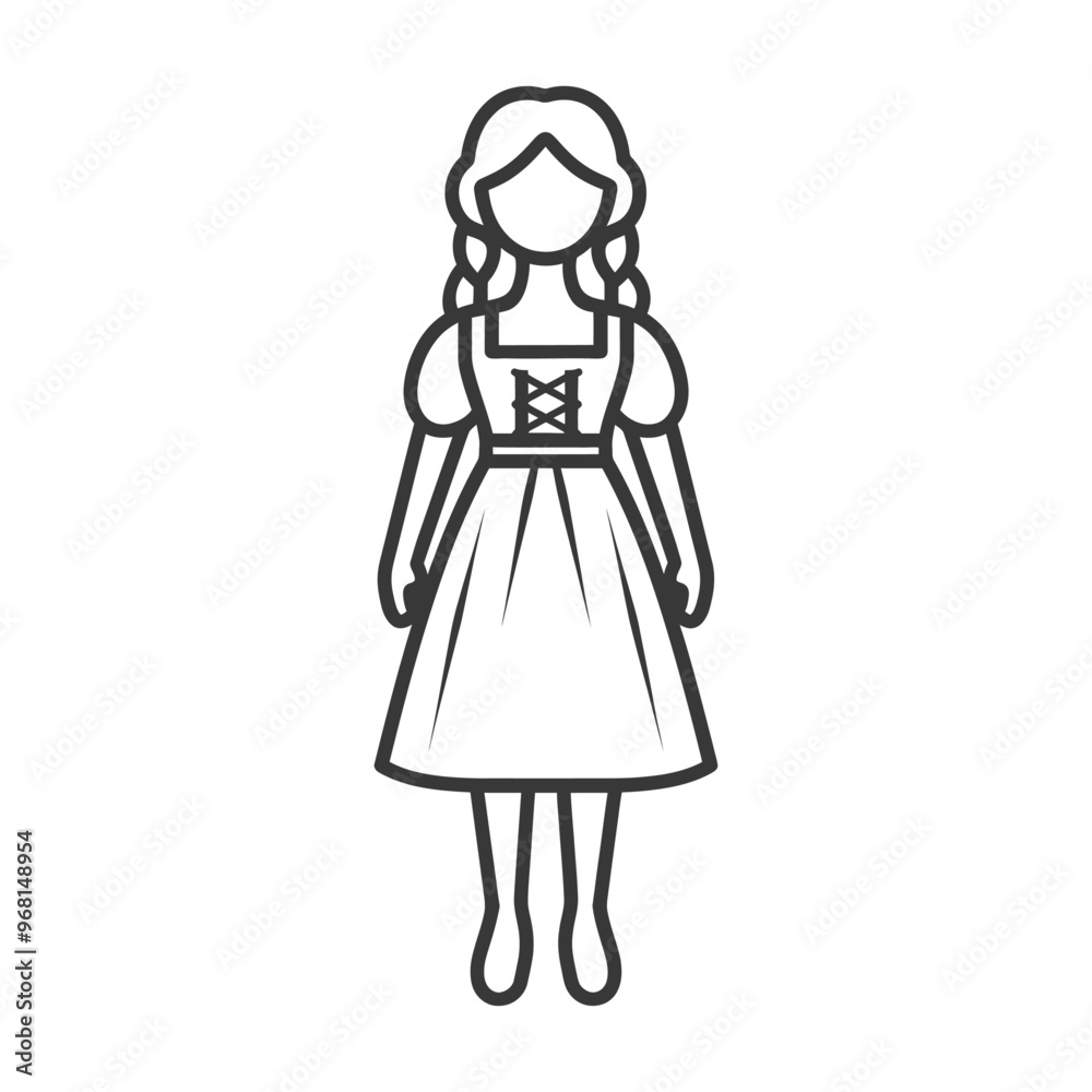 Line Drawing of a Woman in Traditional Bavarian Dress Line Drawing of a Woman in Traditional Bavarian Dress