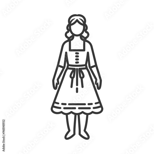 Line drawing of a woman in traditional German clothing