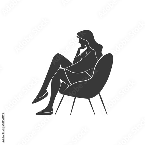 Silhouette of a Woman Sitting in a Chair and Thinking