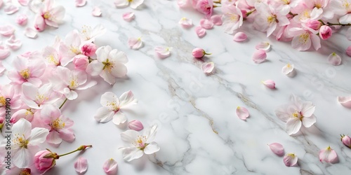 Pink Cherry Blossoms on Marble, Spring Flowers, Delicate, Floral Beauty, Cherry Blossoms, Marble, Spring