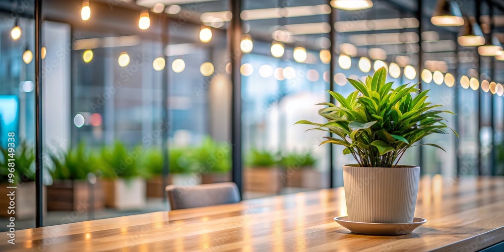 Fototapeta premium Plant on a Table in a Modern Cafe, cafe interior, plant decor, interior design