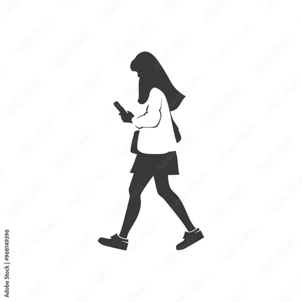 Silhouette of a Woman Walking While Using a Smartphone Silhouette of a Woman Walking While Using a Smartphone