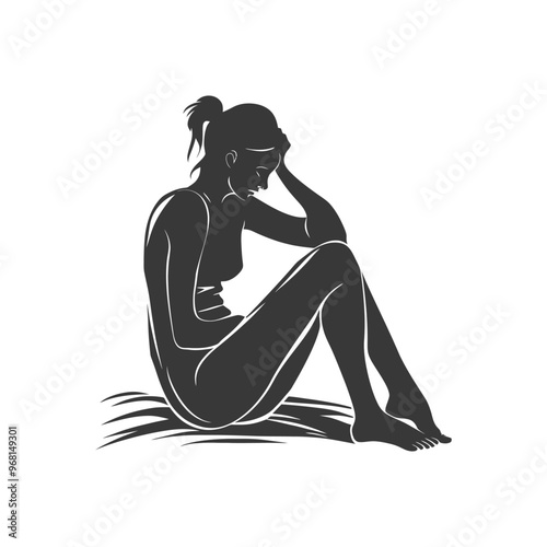 Silhouette of a Woman Sitting with Her Head in Her Hands