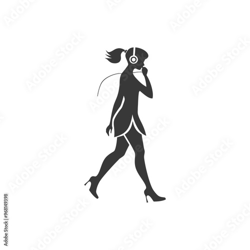 Silhouette of a Woman Walking While Wearing Headphones